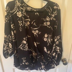 West Kei Black Floral V-Neck Blouse